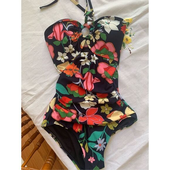 Kate Spade Flower Bed Bandeau One-Piece XS Blue Floral Tropical NWT - Picture 3 of 13